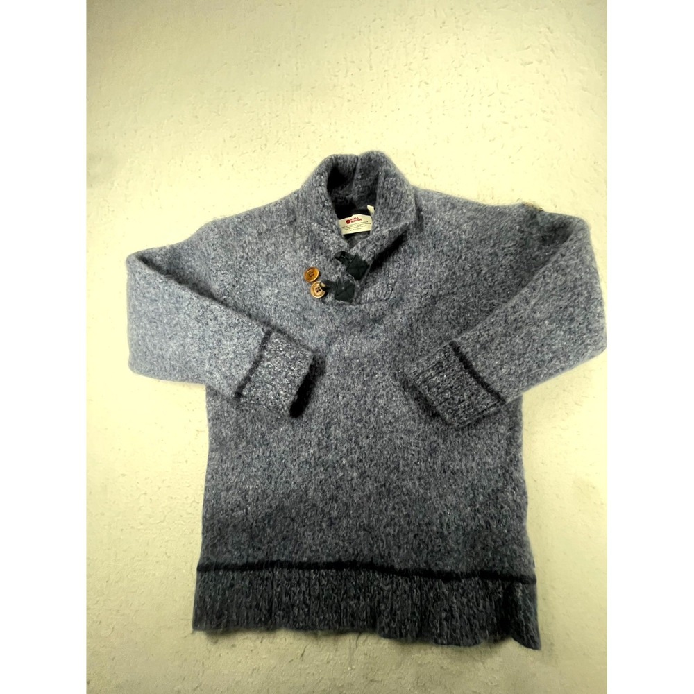 Fjallraven Sweater Mens L Gray SHRUNK Wool Shawl Collar Warm Winter Fits Youth